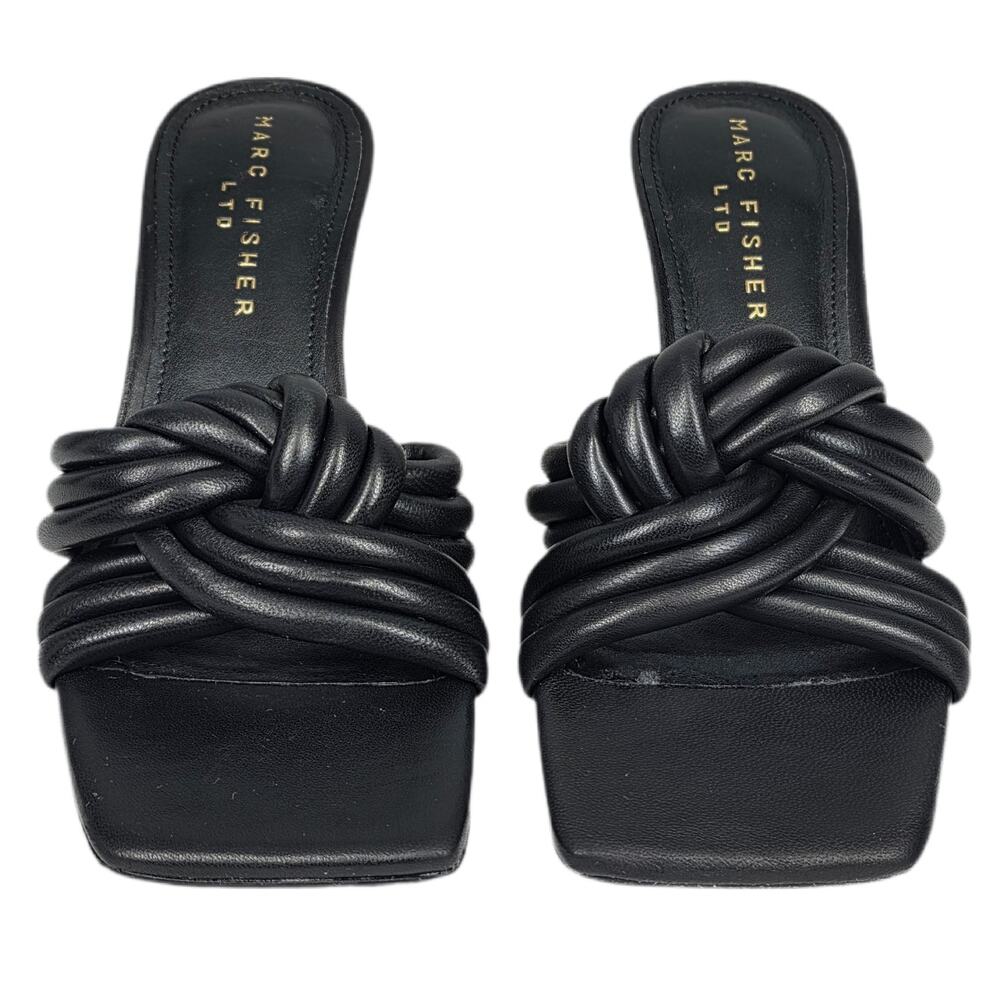 MARC FISHER LTD LEATHER KNOTTED HEELS – BLACK – SIZE 7.5M – SQUARE TOE - Picture 3 of 12